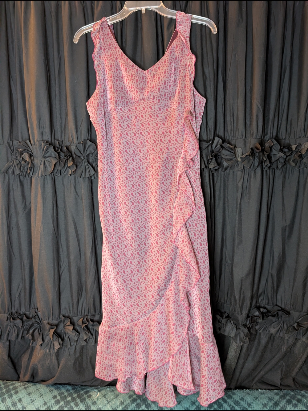 Vintage Y2K Hype Pink/purple Paisley Ruffle midi dress size 16